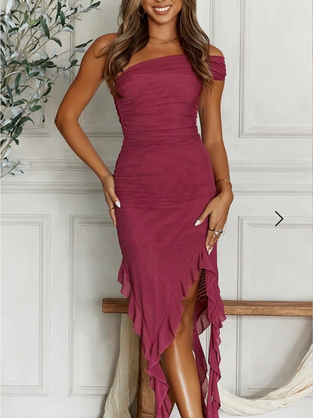 Hello Molly Off-Shoulder Ruffle Hem Midi Dress